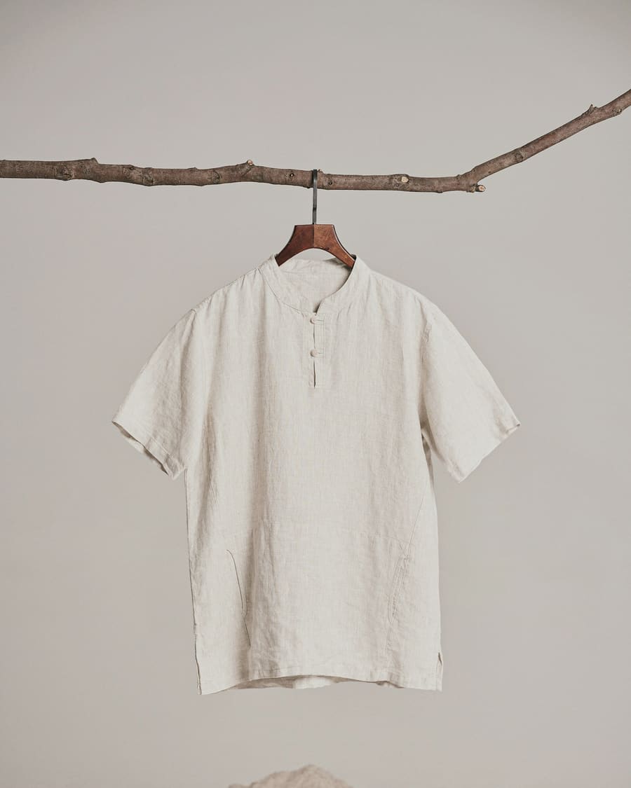 Linen Camp Collar Shirt in Sand